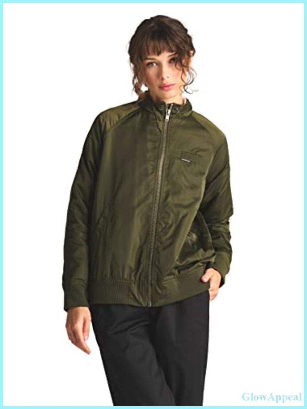Satin Bomber Jacket Womens Boyfriend Fit Long Sleeve Band Collar Fall Casual